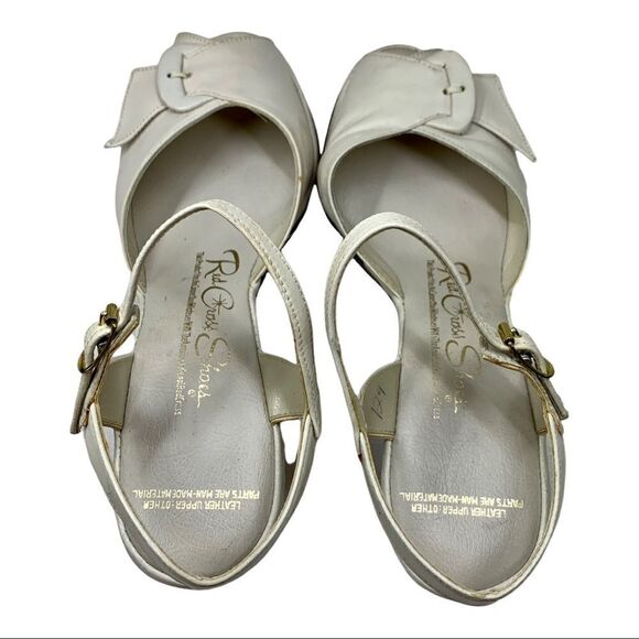 🔵Vintage Red Cross Shoes Cream Buckle Peep Toe Sandals 4.5 - Picture 6 of 10